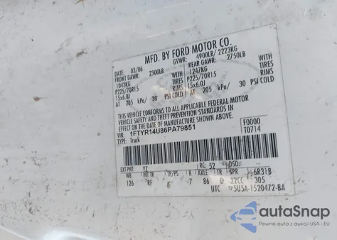 2006 Ford Ranger Sport/Stx/Xl/Xlt из США, поврежденный, VIN 1FTYR14U86PA79851